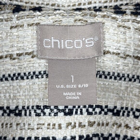 Chico's Women Size 1 (8-10) Jacket Beige Stripes Zip Pockets Full Zip Blazer - Picture 4 of 10